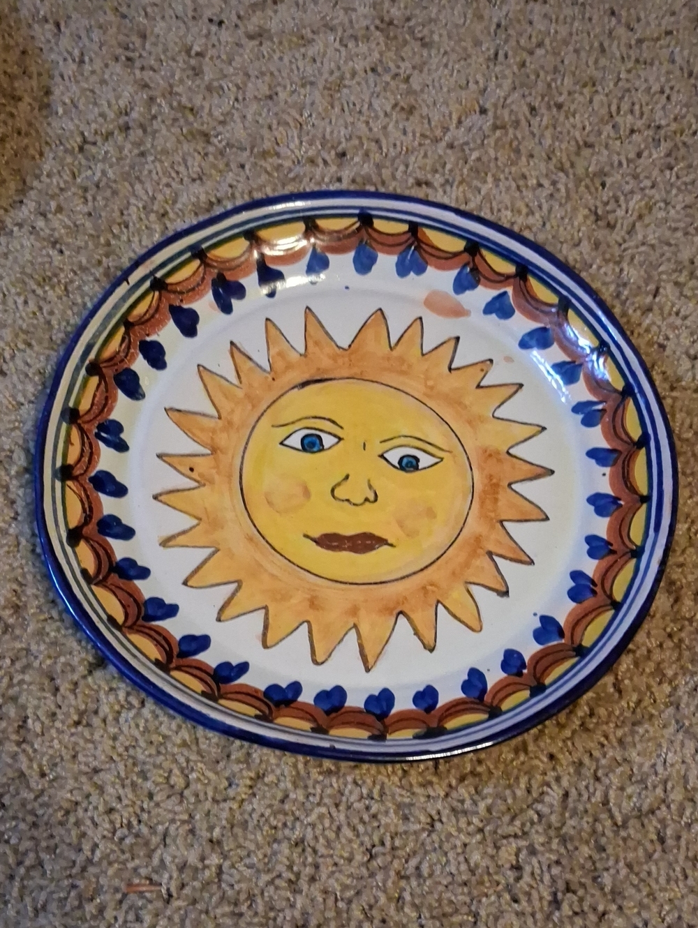 Hand-Painted Sun Ceramic Bowl  Yellow Sun Design